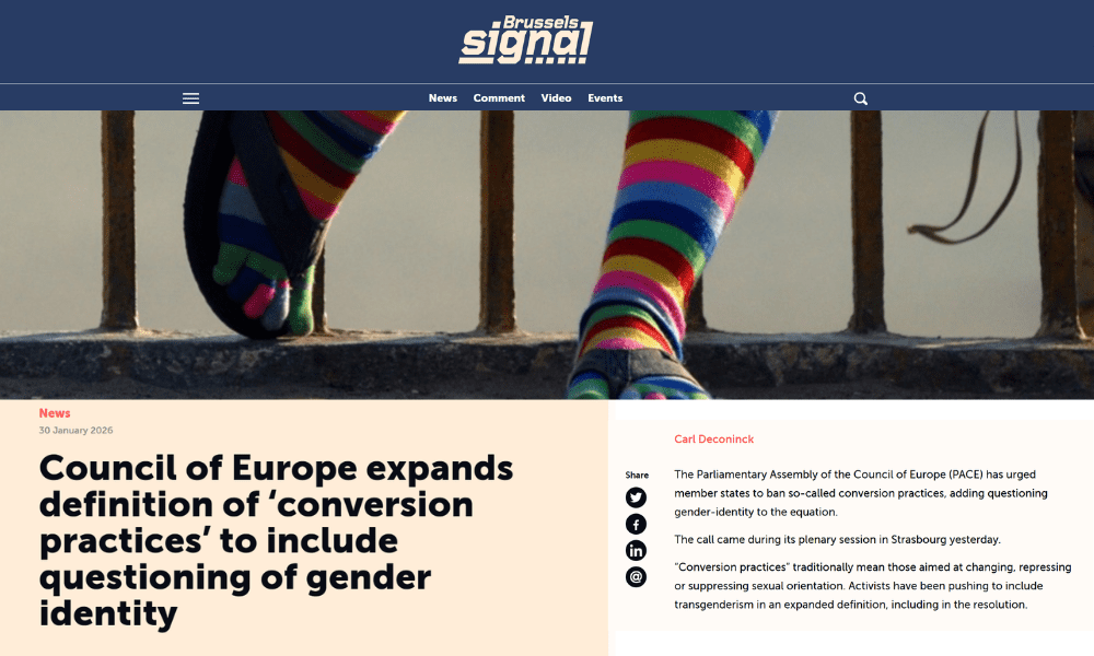 Brussels Signal: Council of Europe expands definition of ‘conversion practices’ to include questioning of gender identity
