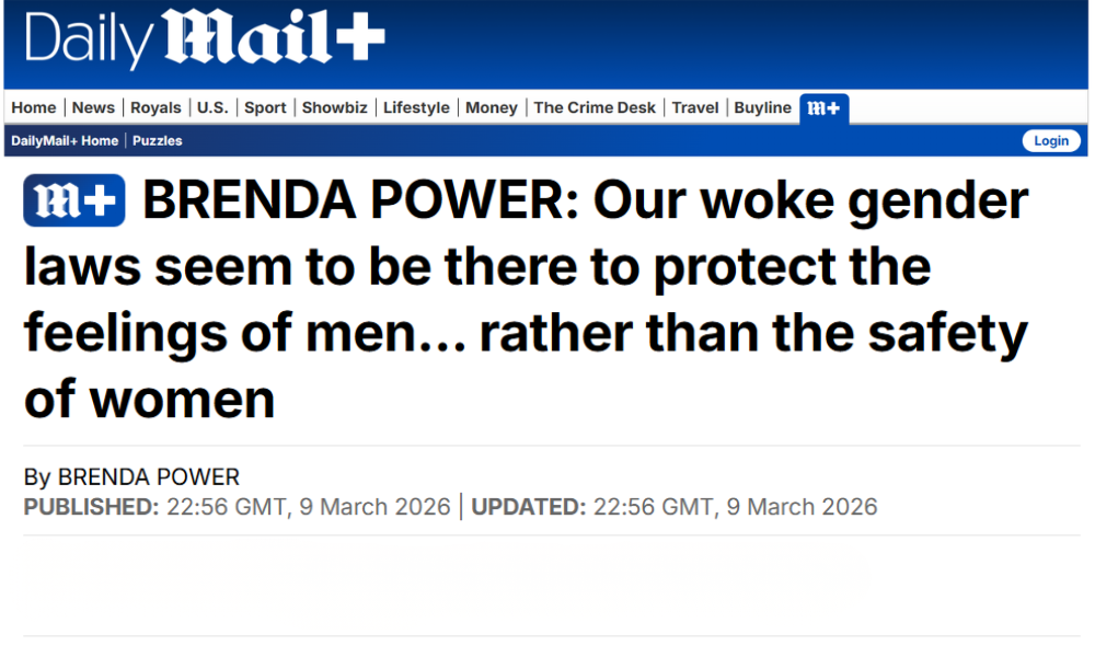 Daily Mail: Our woke gender laws seem to be there to protect the feelings of men